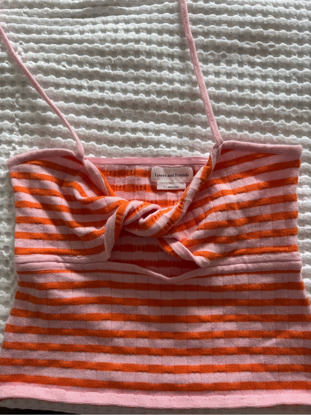 Lovers + Friends Pink and Orange Striped Twist Front Crop Top